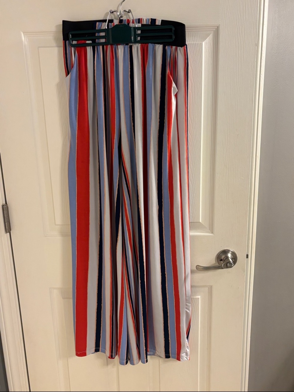 Wide Leg Striped Palazzo Pants - Red, Blue & White